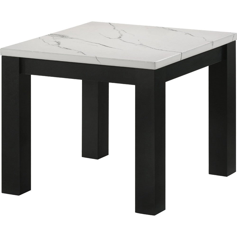 Evie 3pc Coffee and End Table Set, White Faux Marble Top, Black - BM344908