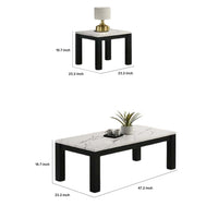 Evie 3pc Coffee and End Table Set, White Faux Marble Top, Black - BM344908
