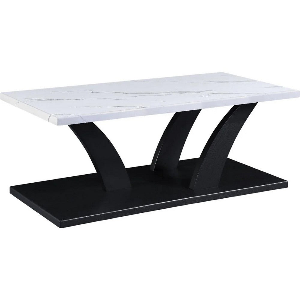 Zen 3pc Coffee and End Table Set, White Faux Marble, Black Legs - BM344914
