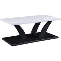 Zen 3pc Coffee and End Table Set, White Faux Marble, Black Legs - BM344914