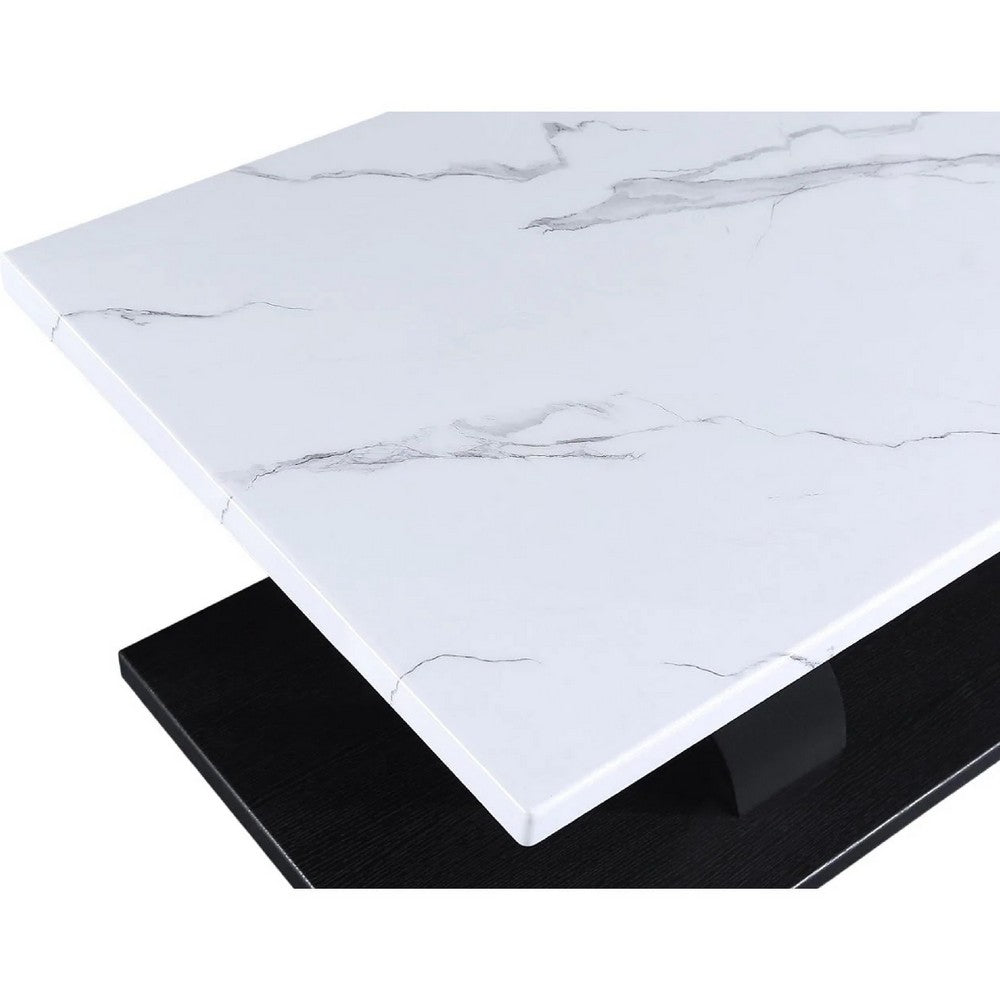 Zen 3pc Coffee and End Table Set, White Faux Marble, Black Legs - BM344914