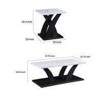 Zen 3pc Coffee and End Table Set, White Faux Marble, Black Legs - BM344914