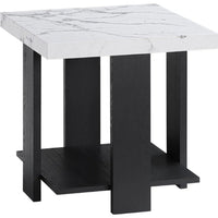 Bexy 3pc Coffee and End Table Set, White Faux Marble Top, Black Shelf - BM344915