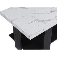 Bexy 3pc Coffee and End Table Set, White Faux Marble Top, Black Shelf - BM344915