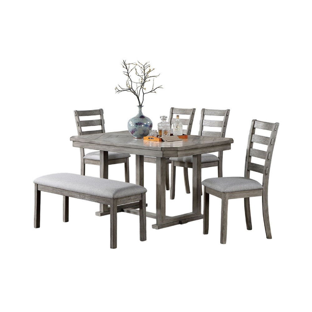 Lais 6pc Dining Table Set with Bench, 4 Ladderback Chairs, Rustic Gray  - BM344923