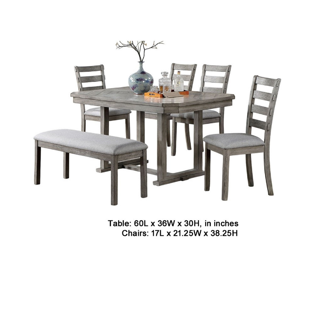 Lais 6pc Dining Table Set with Bench, 4 Ladderback Chairs, Rustic Gray  - BM344923