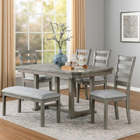 Lais 6pc Dining Table Set with Bench, 4 Ladderback Chairs, Rustic Gray  - BM344923