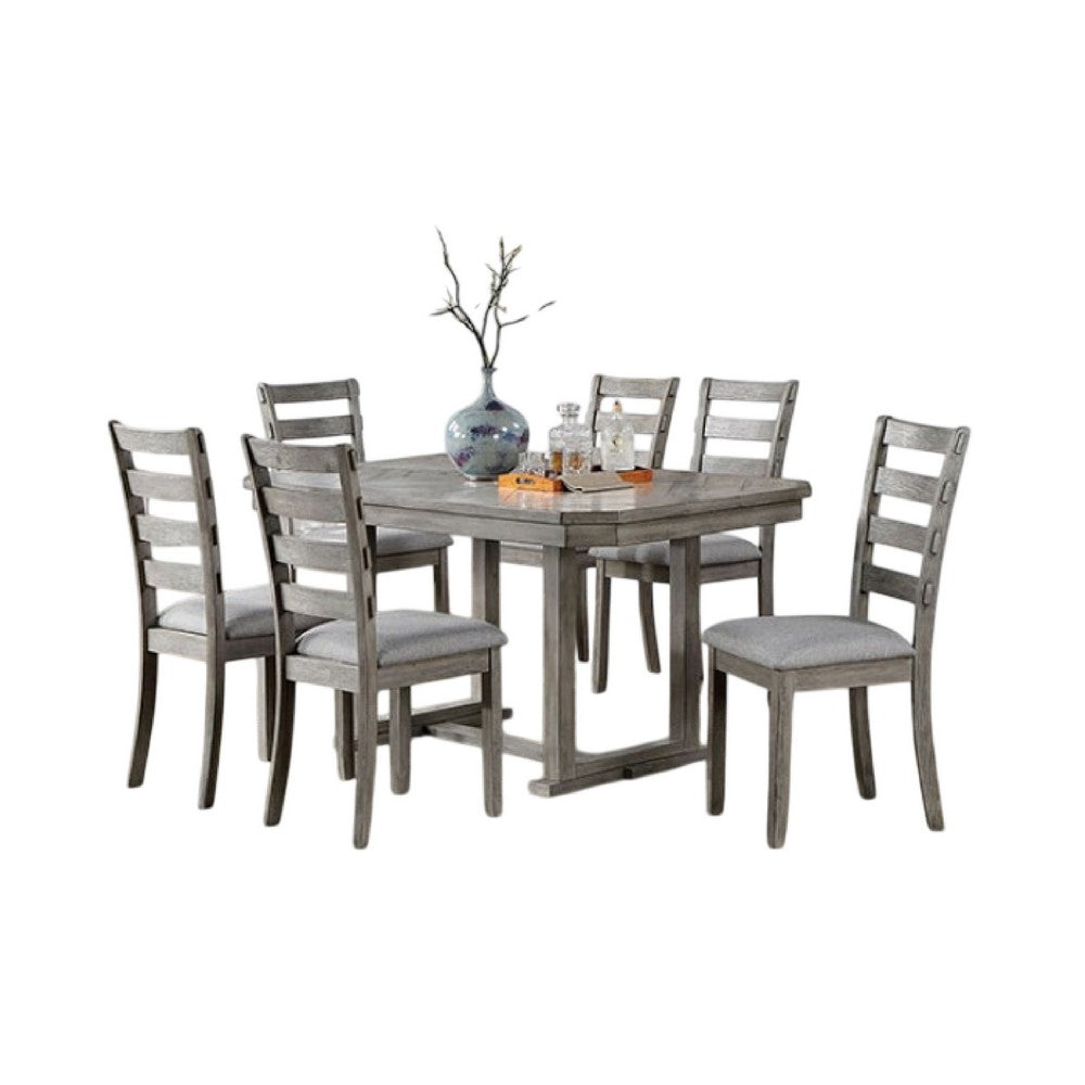 Lais 7pc Dining Table Set with 6 Ladderback Chairs, Rustic Gray  - BM344924