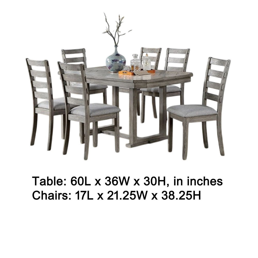 Lais 7pc Dining Table Set with 6 Ladderback Chairs, Rustic Gray  - BM344924