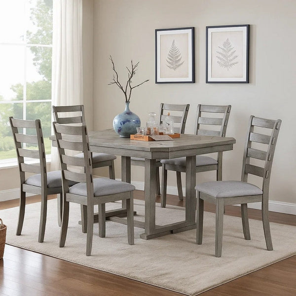 Lais 7pc Dining Table Set with 6 Ladderback Chairs, Rustic Gray  - BM344924