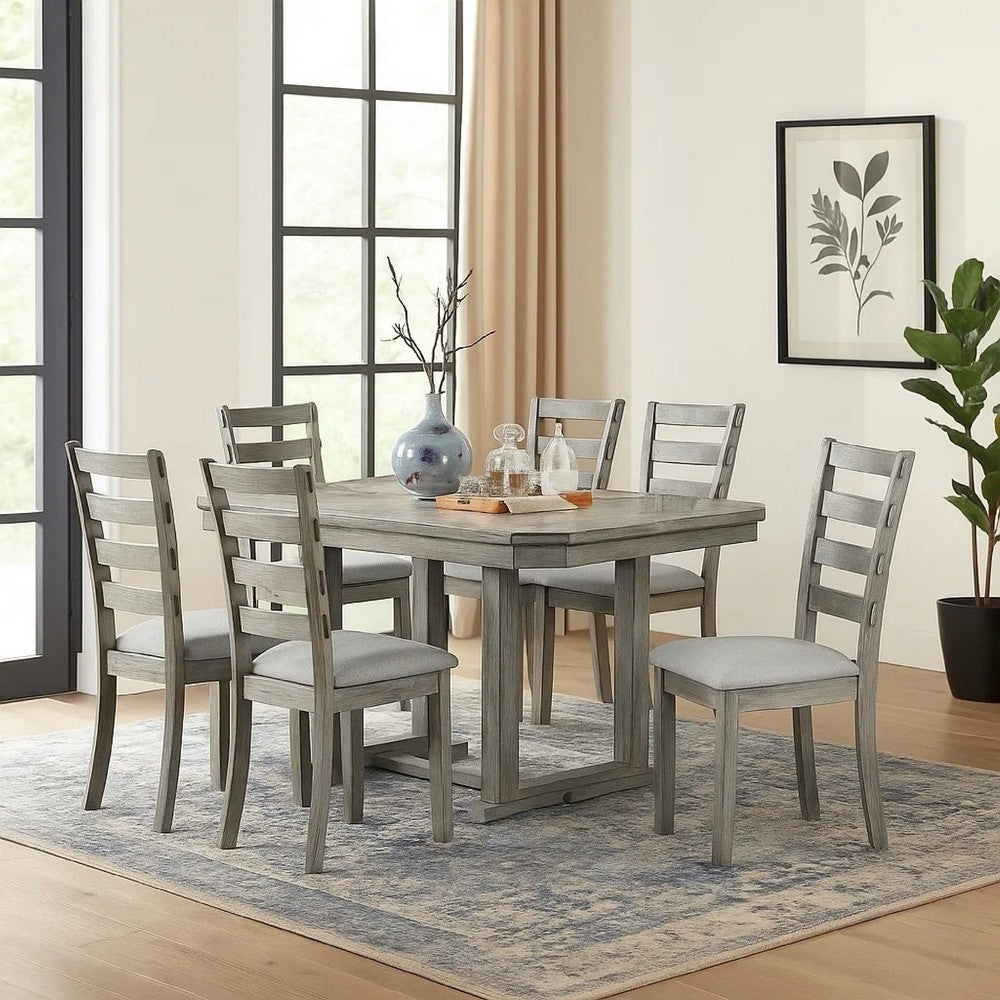 Lais 7pc Dining Table Set with 6 Ladderback Chairs, Rustic Gray  - BM344924