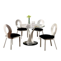 Valie 5pc Dining Set, Round Glass Table, 4 Modern Chairs, Silver-Black - BM344930