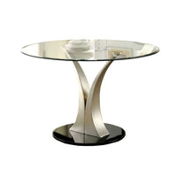 Valie 5pc Dining Set, Round Glass Table, 4 Modern Chairs, Silver-Black - BM344930