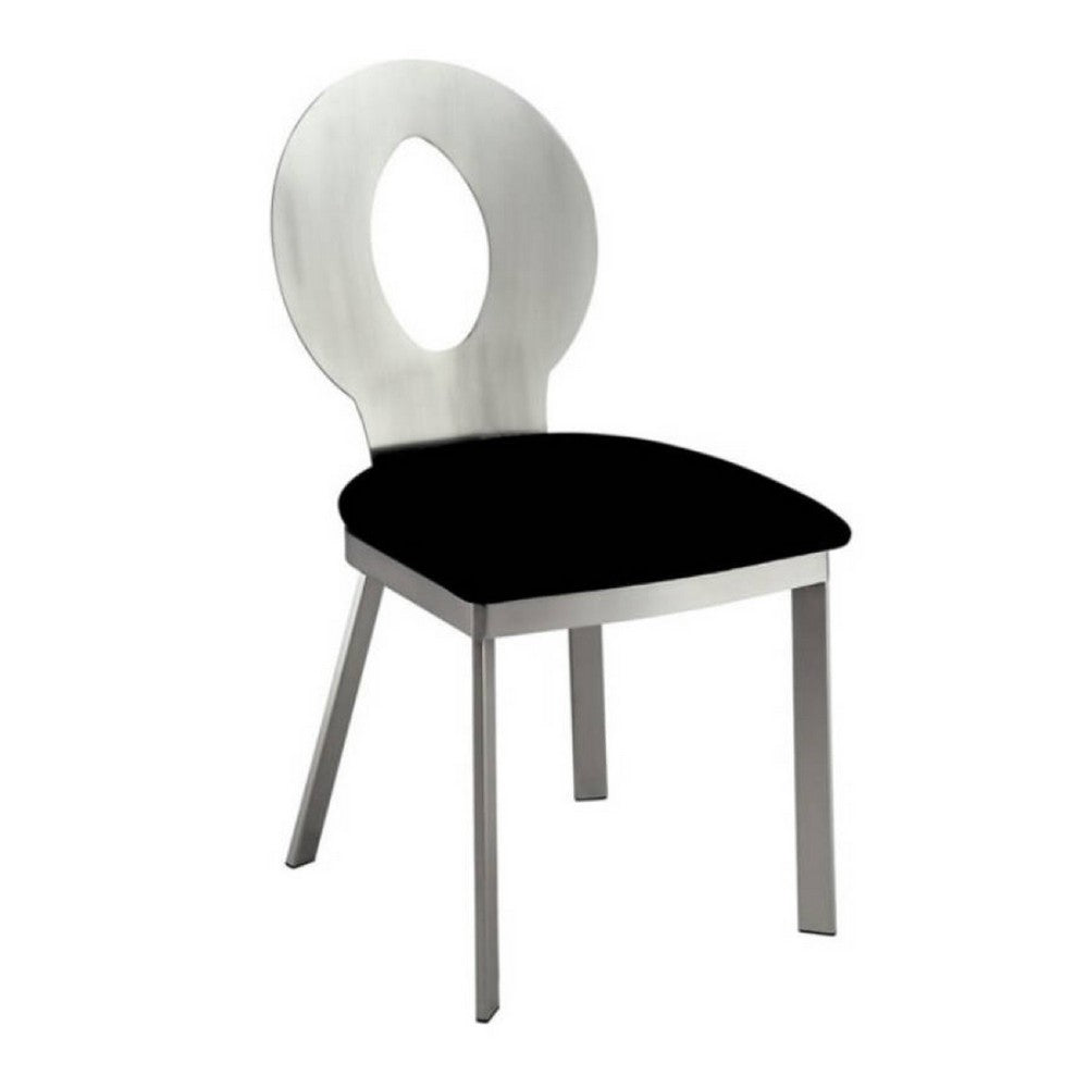 Valie 5pc Dining Set, Round Glass Table, 4 Modern Chairs, Silver-Black - BM344930