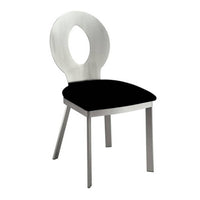 Valie 5pc Dining Set, Round Glass Table, 4 Modern Chairs, Silver-Black - BM344930