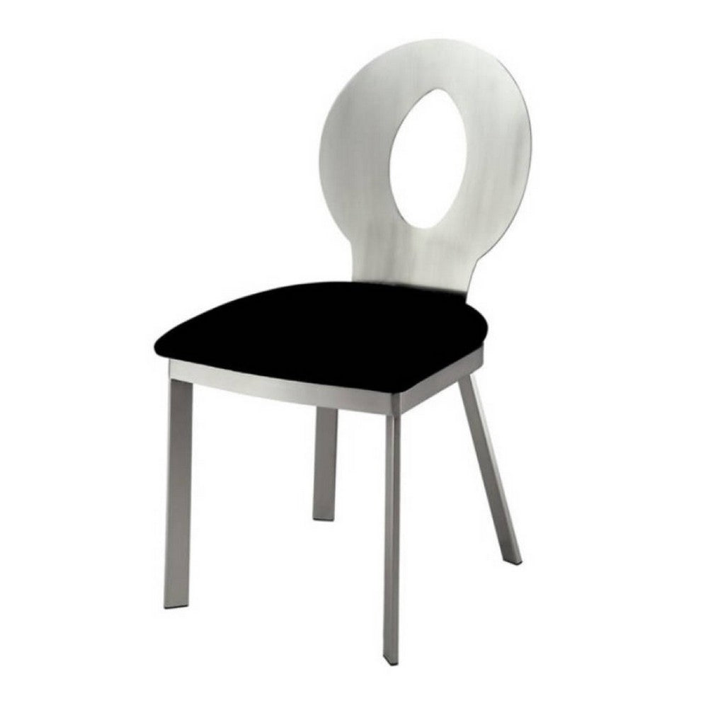 Valie 5pc Dining Set, Round Glass Table, 4 Modern Chairs, Silver-Black - BM344930