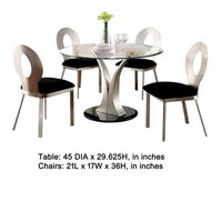 Valie 5pc Dining Set, Round Glass Table, 4 Modern Chairs, Silver-Black - BM344930
