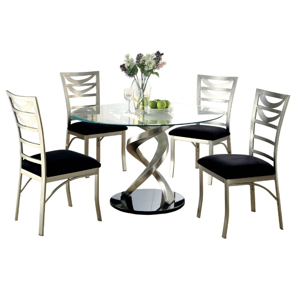 Roxe 5pc Dining Set, Glass Table, 4 Ladderback Chairs, Silver-Black - BM344931