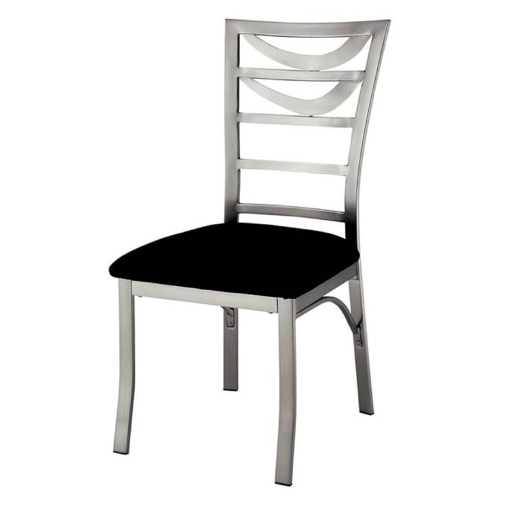 Roxe 5pc Dining Set, Glass Table, 4 Ladderback Chairs, Silver-Black - BM344931