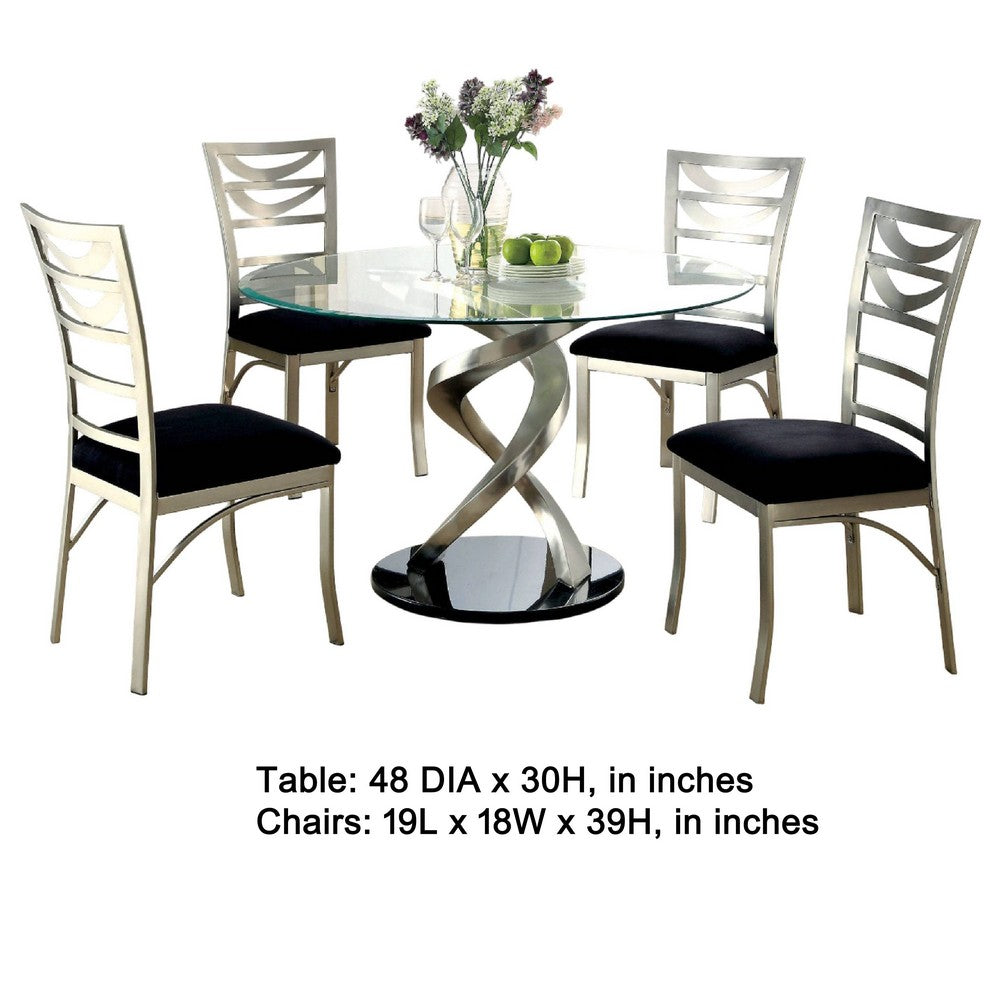 Roxe 5pc Dining Set, Glass Table, 4 Ladderback Chairs, Silver-Black - BM344931