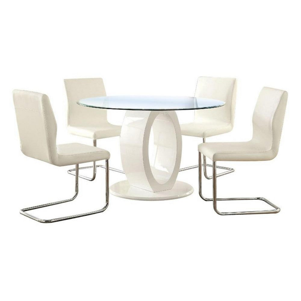 Gregy 5pc Round Dining Table Set, Oval Pedestal Base, White Fabric - BM344938