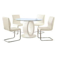 Gregy 5pc Round Dining Table Set, Oval Pedestal Base, White Fabric - BM344938