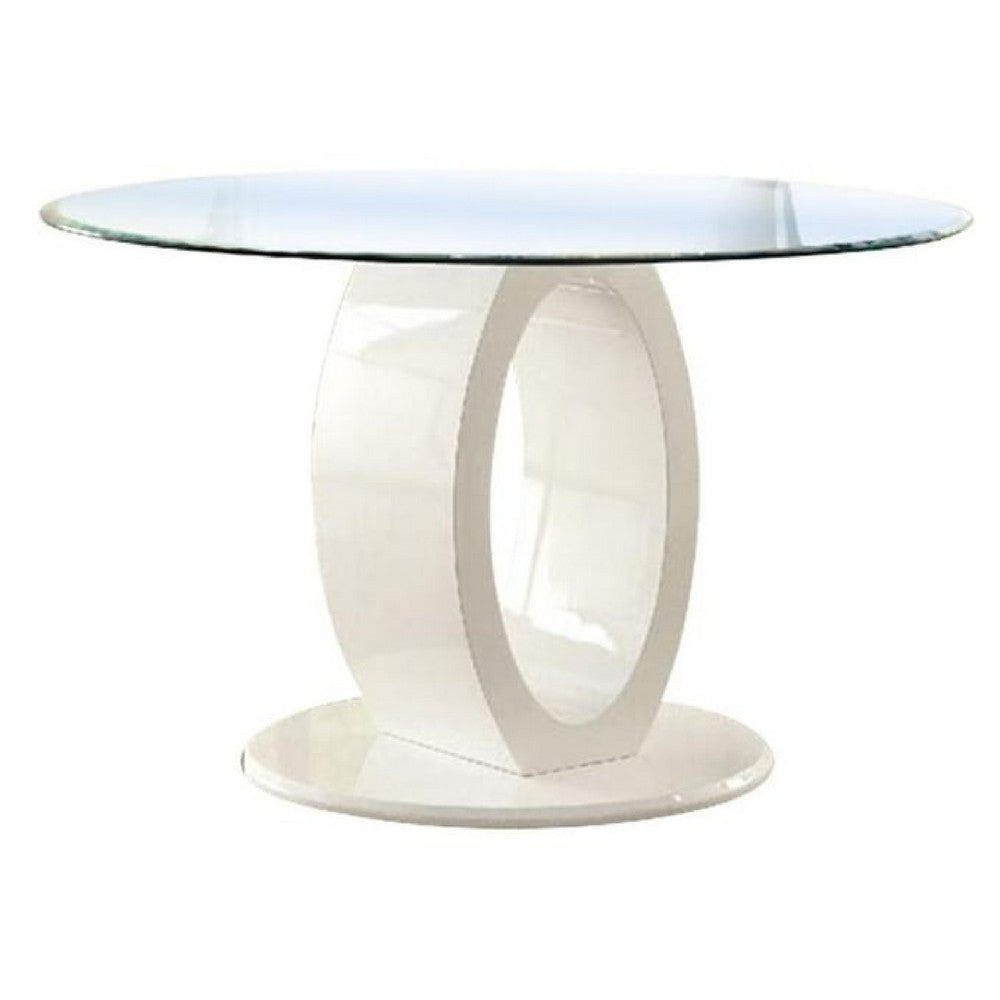 Gregy 5pc Round Dining Table Set, Oval Pedestal Base, White Fabric - BM344938