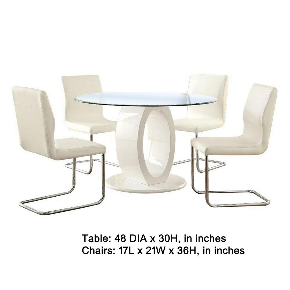Gregy 5pc Round Dining Table Set, Oval Pedestal Base, White Fabric - BM344938