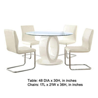 Gregy 5pc Round Dining Table Set, Oval Pedestal Base, White Fabric - BM344938