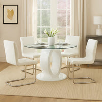 Gregy 5pc Round Dining Table Set, Oval Pedestal Base, White Fabric - BM344938