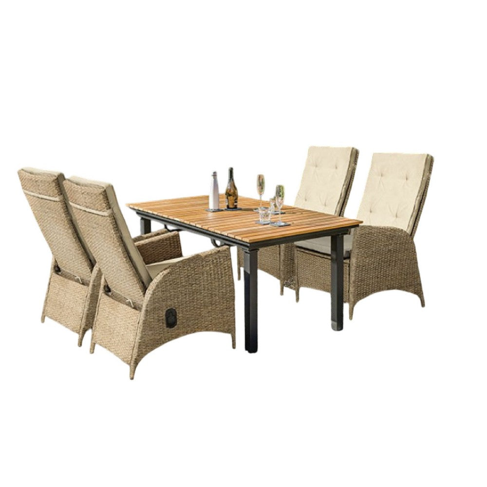 Ankia 5pc Outdoor Dining Set, 4 Reclining Chairs, Beige, 62-84 Inch Table - BM344975
