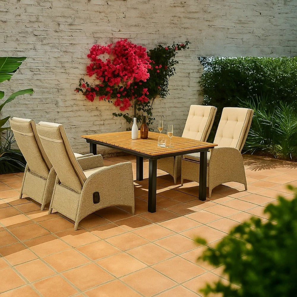 Ankia 5pc Outdoor Dining Set, 4 Reclining Chairs, Beige, 62-84 Inch Table - BM344975