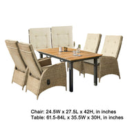 Ankia 7pc Outdoor Dining Set, 6 Reclining Chairs, Beige, 62-84 Inch Table - BM344976