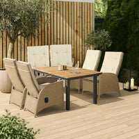Ankia 7pc Outdoor Dining Set, 6 Reclining Chairs, Beige, 62-84 Inch Table - BM344976