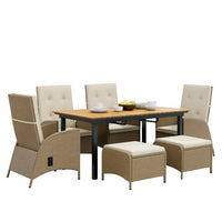 Ankia 7pc Outdoor Reclining Dining Set, 2 Ottomans, 62-84 Inch Table, Brown - BM344977