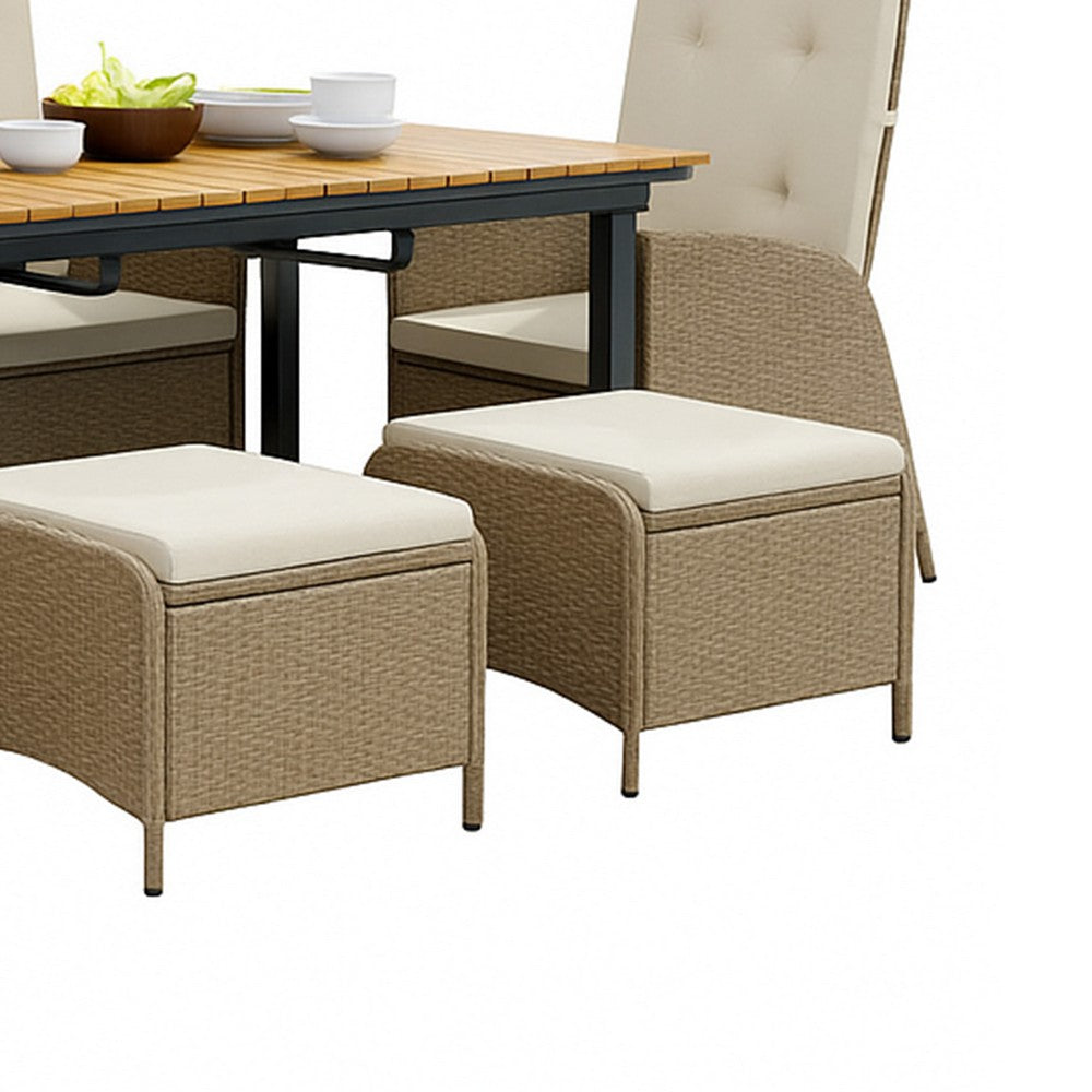 Ankia 7pc Outdoor Reclining Dining Set, 2 Ottomans, 62-84 Inch Table, Brown - BM344977