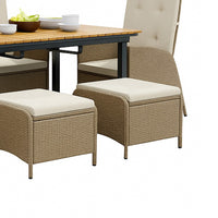 Ankia 7pc Outdoor Reclining Dining Set, 2 Ottomans, 62-84 Inch Table, Brown - BM344977