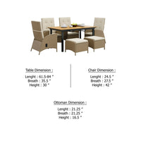 Ankia 7pc Outdoor Reclining Dining Set, 2 Ottomans, 62-84 Inch Table, Brown - BM344977