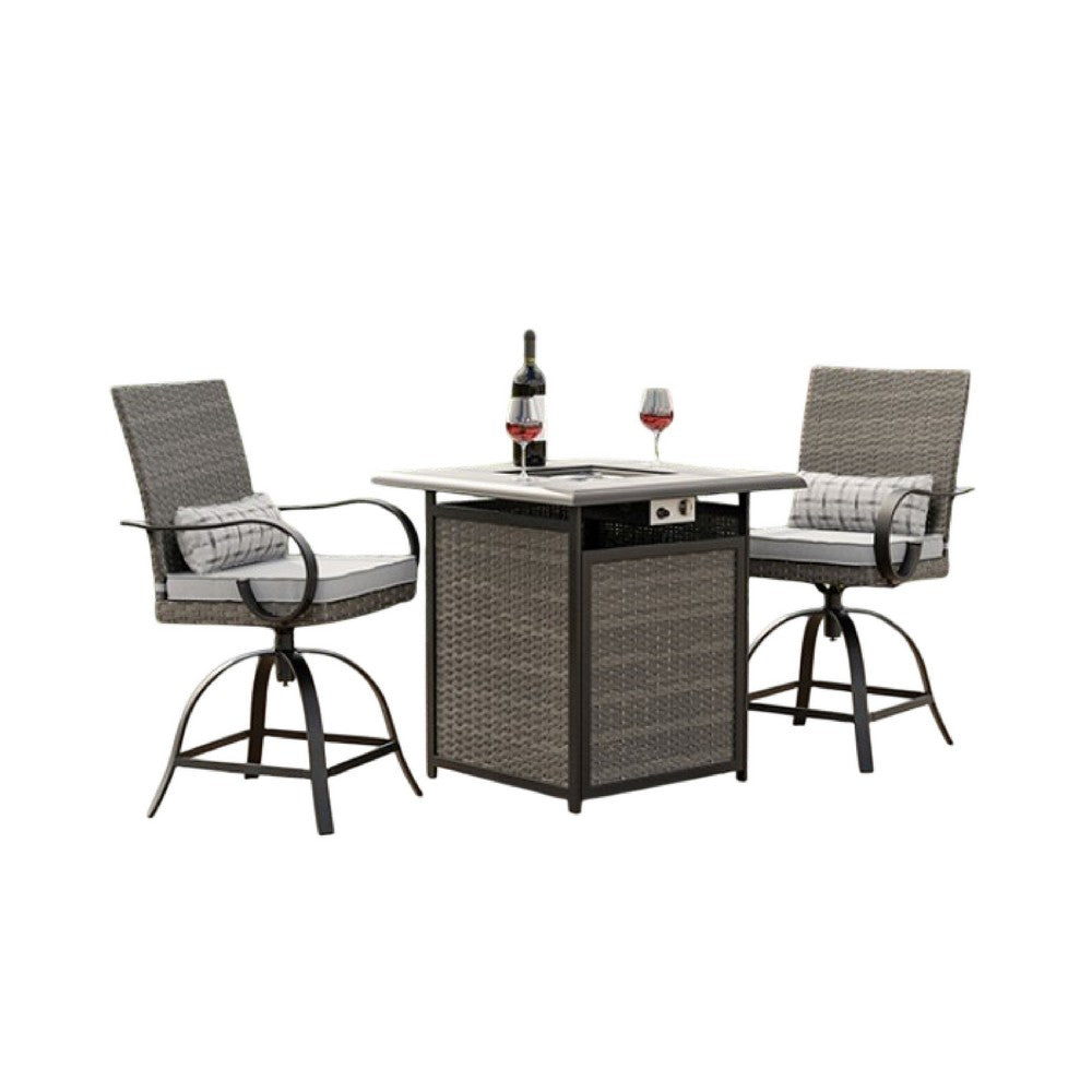 Noa 3pc Outdoor Fire Pit Counter Height Set w Swivel Chairs, Black Gray - BM344979