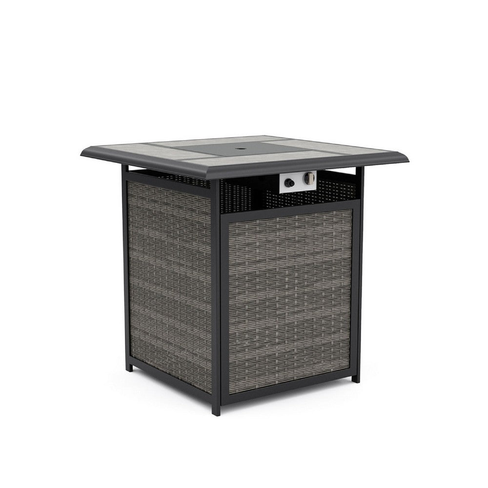 Noa 3pc Outdoor Fire Pit Counter Height Set w Swivel Chairs, Black Gray - BM344979