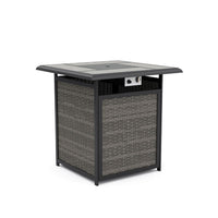 Noa 3pc Outdoor Fire Pit Counter Height Set w Swivel Chairs, Black Gray - BM344979