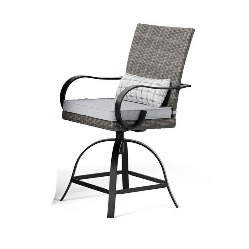 Noa 3pc Outdoor Fire Pit Counter Height Set w Swivel Chairs, Black Gray - BM344979