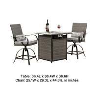 Noa 3pc Outdoor Fire Pit Counter Height Set w Swivel Chairs, Black Gray - BM344979