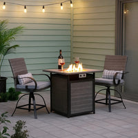 Noa 3pc Outdoor Fire Pit Counter Height Set w Swivel Chairs, Black Gray - BM344979