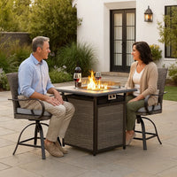Noa 3pc Outdoor Fire Pit Counter Height Set w Swivel Chairs, Black Gray - BM344979