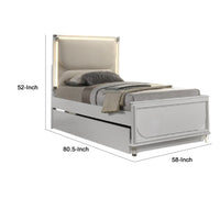Dima Full Size Bed with Pull Out Trundle and LED Headboard, Pearl White - BM345026