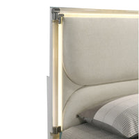 Dima Twin Size Bed with Pull Out Trundle and LED Headboard, Pearl White - BM345027