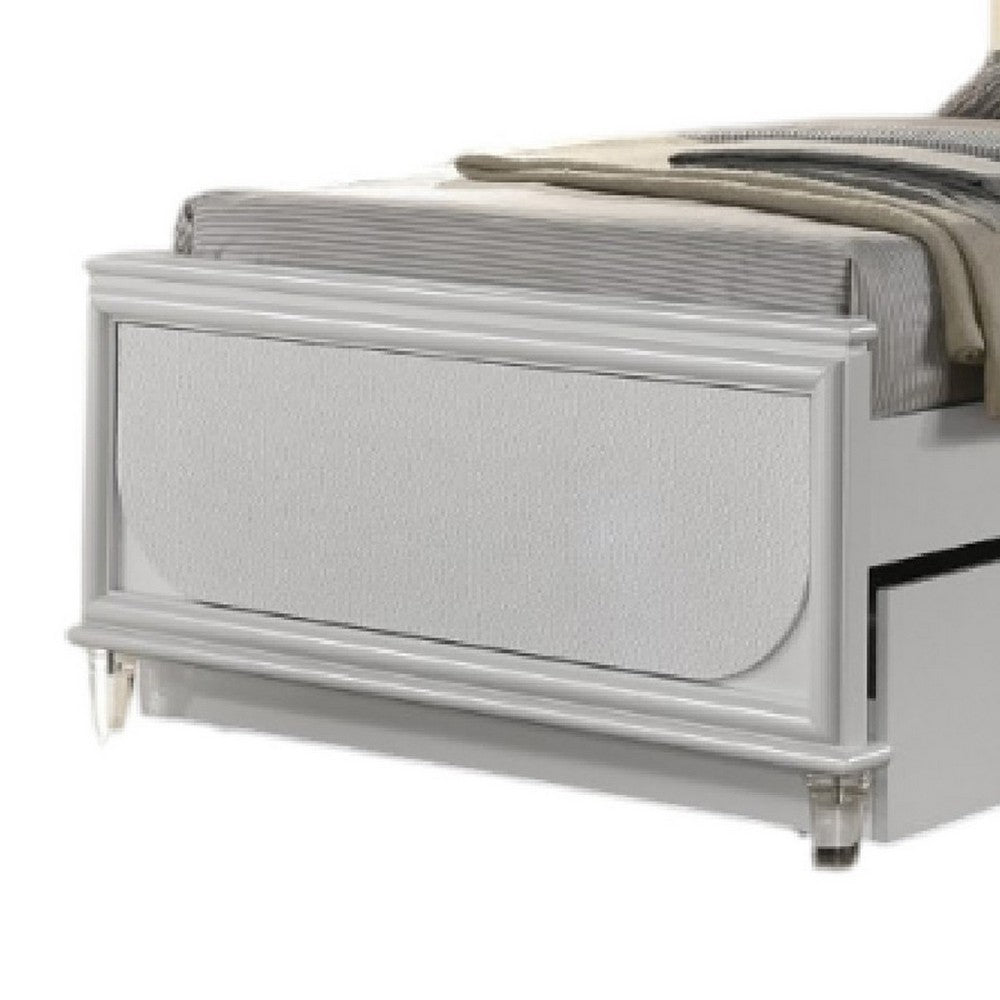 Dima Twin Size Bed with Pull Out Trundle and LED Headboard, Pearl White - BM345027