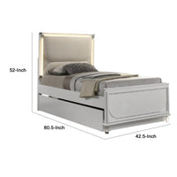 Dima Twin Size Bed with Pull Out Trundle and LED Headboard, Pearl White - BM345027
