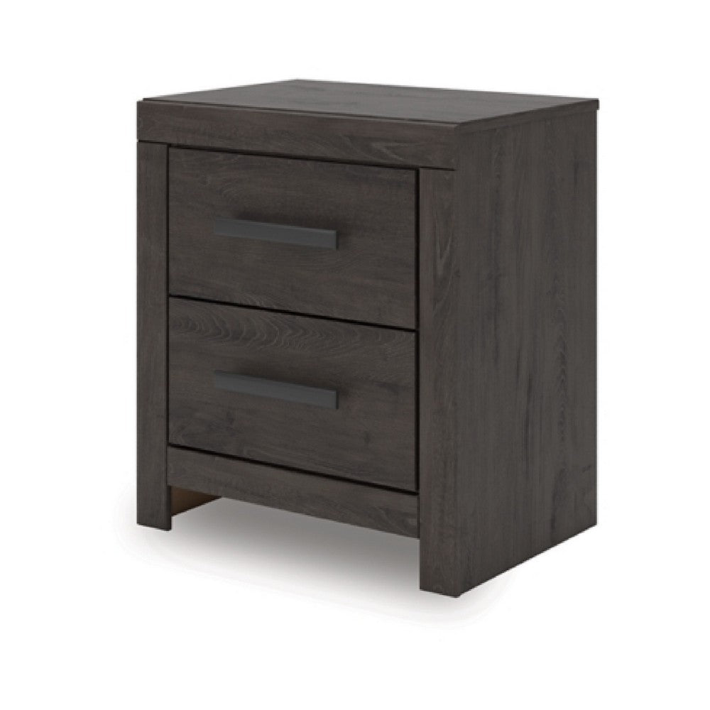 Peny Bedside Nightstand, 2 Drawers with Long Metal Handles, Charcoal Black - BM345042